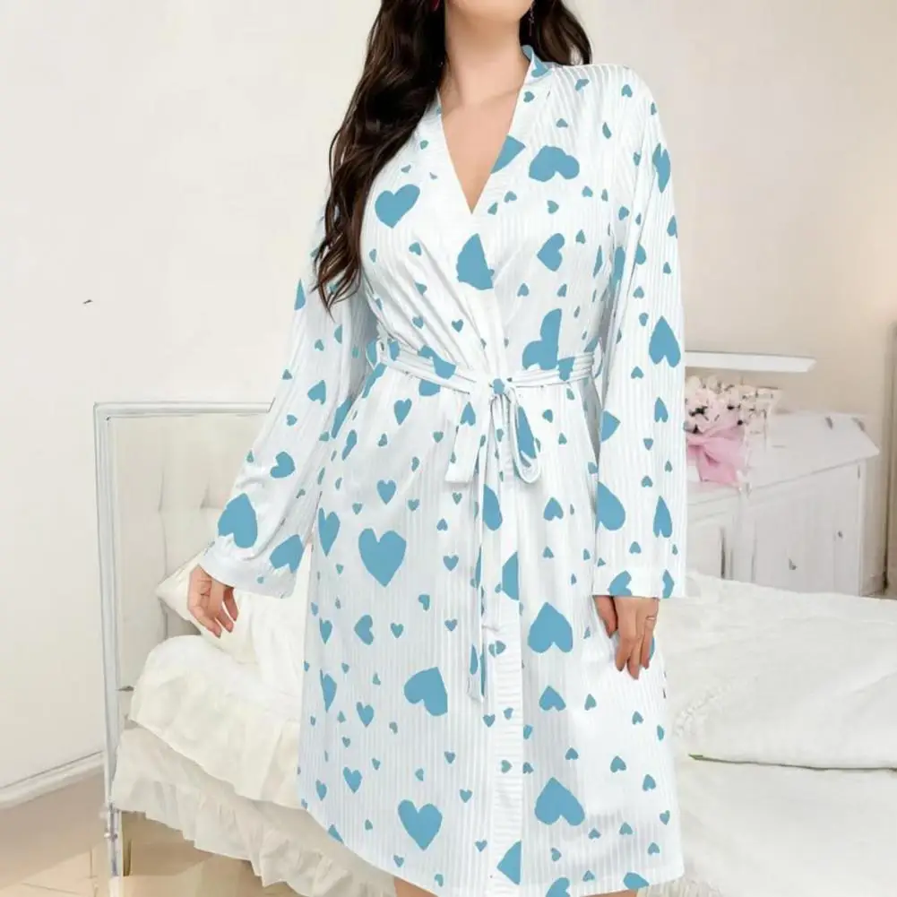 Sexy Dress Night Dress Heart-shaped Pajamas Women's Heart Printed Robe Soft Belted Kimono Bathrobe Shower Spa Loungewear Paja 80