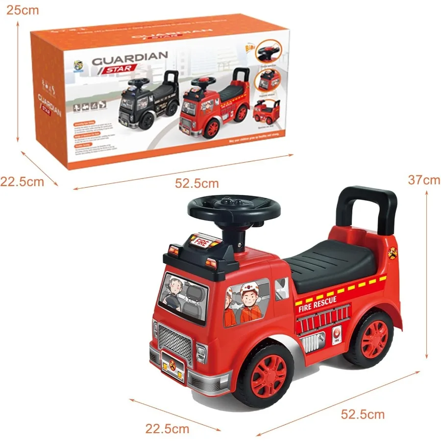 Juguetes para niños pequeños con almacenamiento debajo del asiento, camión de bomberos con música y volante, coche de empuje para niños pequeños de 1 a 3 años