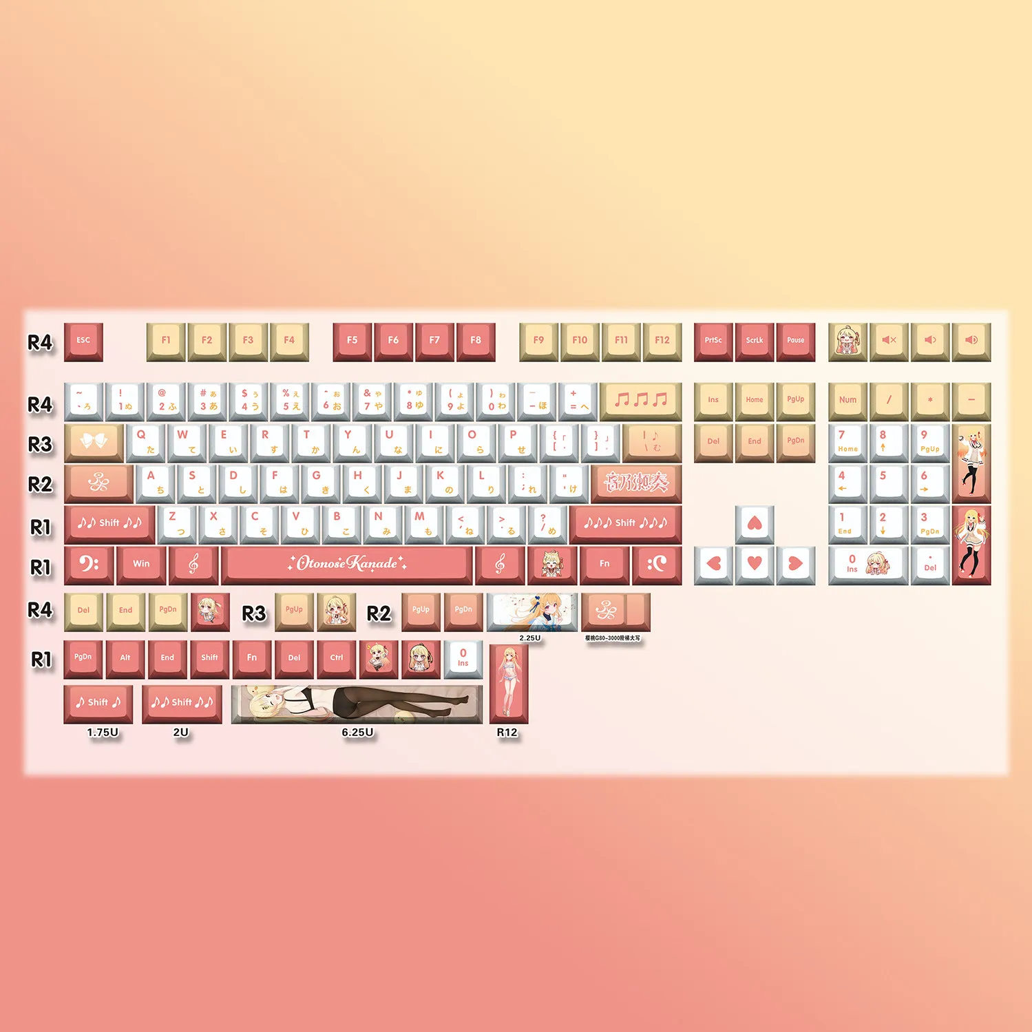 Otonose Kanade 128 Key Cap Vtuber PBT DYE Sublimation Cherry MX Cross Axis Switch Keycap for Mechanical Keyboard Game Otaku Gift