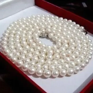 

Gorgeous 36 inch 8-9mm AAA perfect Akoya white pearl necklace 925 silver clasp