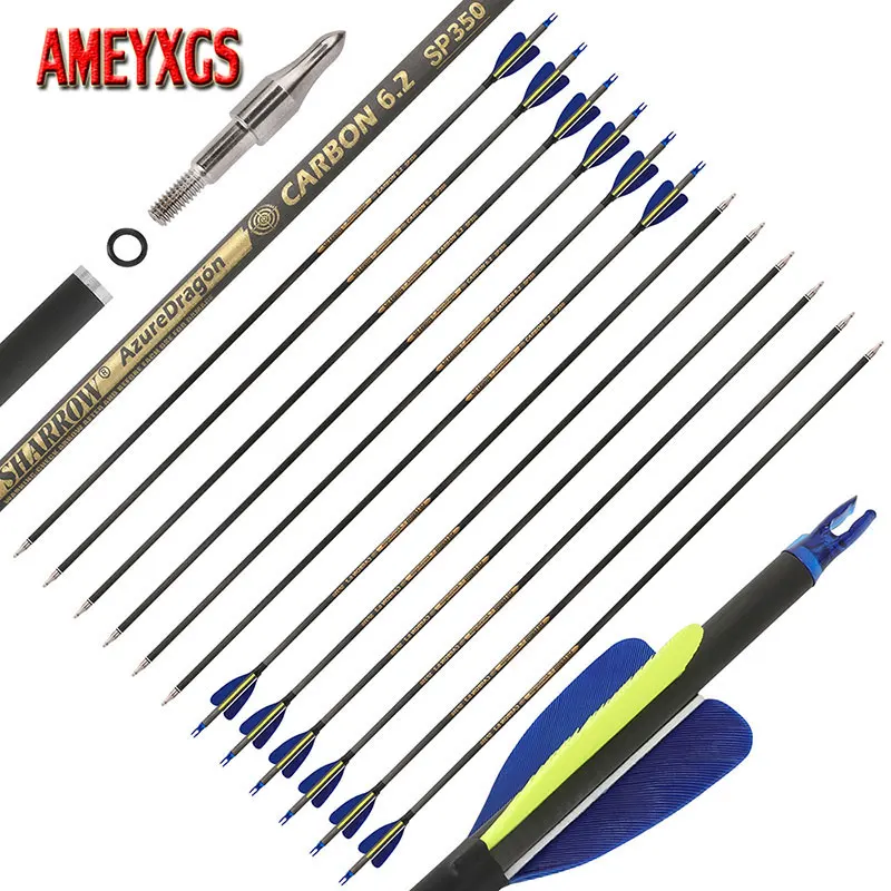 

6/12pcs 32" Pure Carbon Arrows Spine 300/350/400/500/600 ID 6.2mm 2" Feather Recurve Bow Archery Shooting Compound Bow Hunting