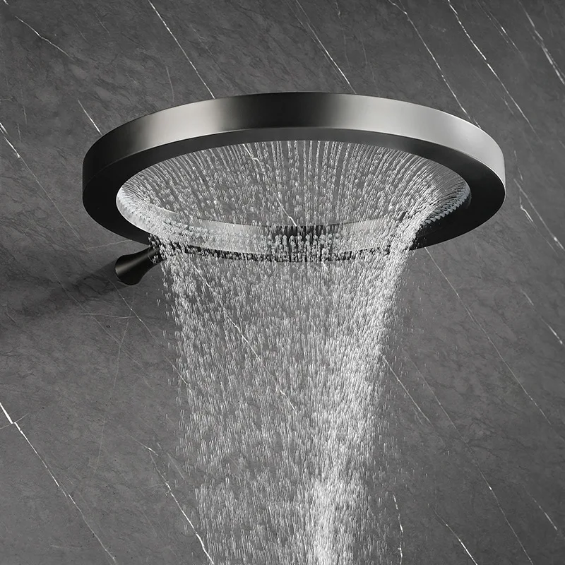 الفاخرة 400 مللي متر التعميم الأمطار دش سماعات رأس عدة ماتي الأسود راحة نظام دش الماء الساخن البارد صنبور صمام النحاس ، رمادي