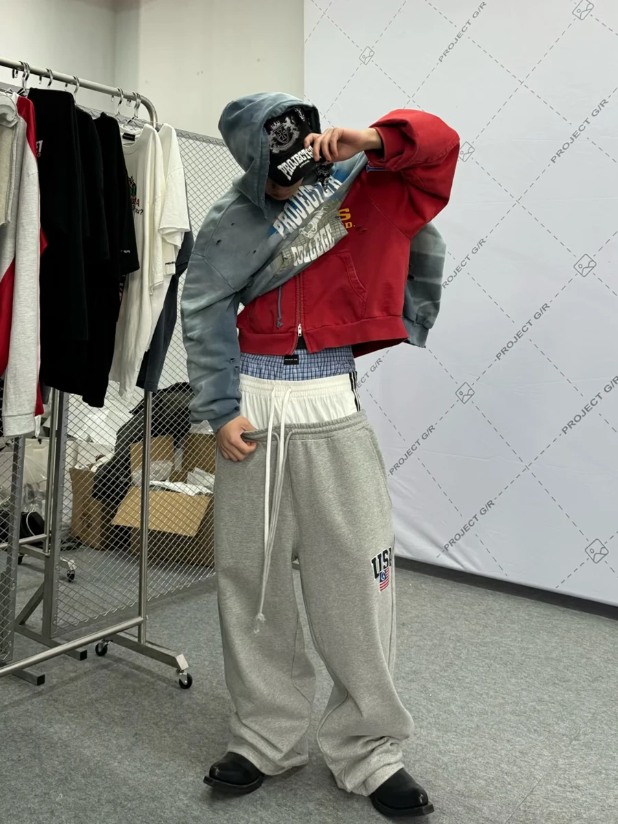 

High Quali Ailz Project Loose Fit Dstring Embroidered Waist Pants ex Long Trousers Youth Faion Autumn Season