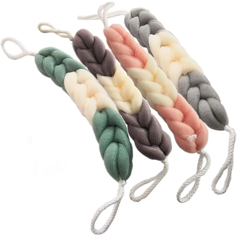 Braided Long Bath Sponge Back Scrubber, Stretch Mesh Body Exfoliating Shower Strap for Adults, Random Color, 1 Pc
