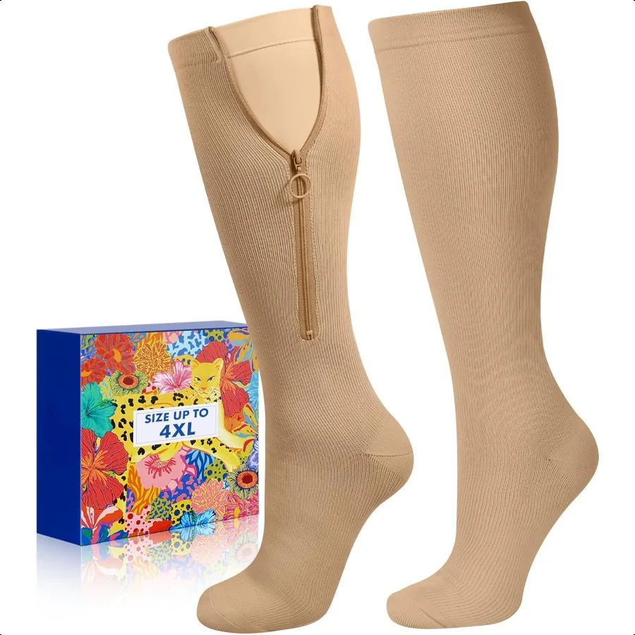 

Zipper Comprion Socks for Women Men Comprion Socks with Inner Lining Easy On 2030mmHg Graduated port