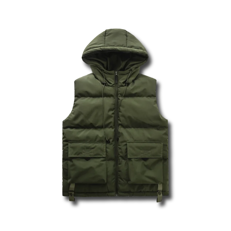 

Men Multi Pocket Stand Up Collar Vest Men's Outdoor Trend Brand Vests Men Hooded Zipper Vests Pure Color Windproof Mens Vests