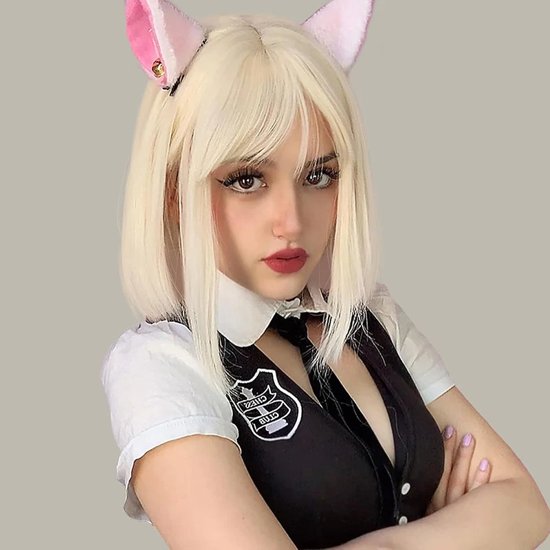 Banquet Woman Evening Dress Match Clavicle Hair Stage Role Play Headwear Multicolored Straight Bangs Wig Party Lady Bob Haircut