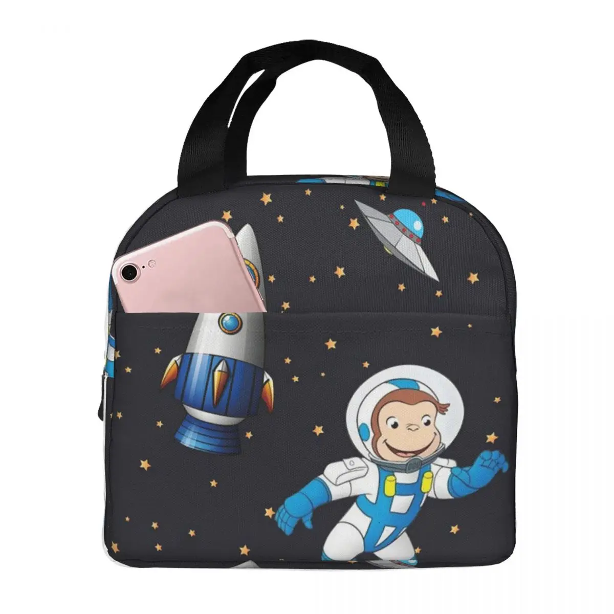 

Джордж Колисная обезьяна астронавт мультфильм сумки для обеда изолированная коробка для бенто сумка для обеда сумки для пикника термосумка для женщин и детей