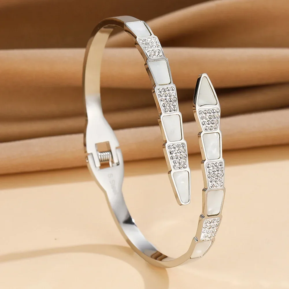 316L Stainless Steel White Drop Glue Crystal Enamel Shell Buckle Women's Bracelet Bangle Goden Wedding Jewellery