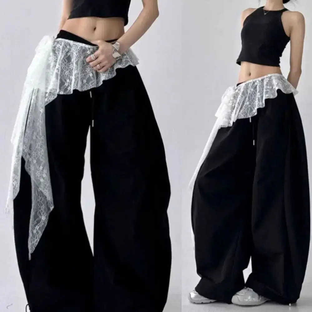 Jeans Pants Decor Embroidered Flower Lace Mini Skirt Irregular See Through Ruched Skirts High Waist Harajuku Pleated Skirts