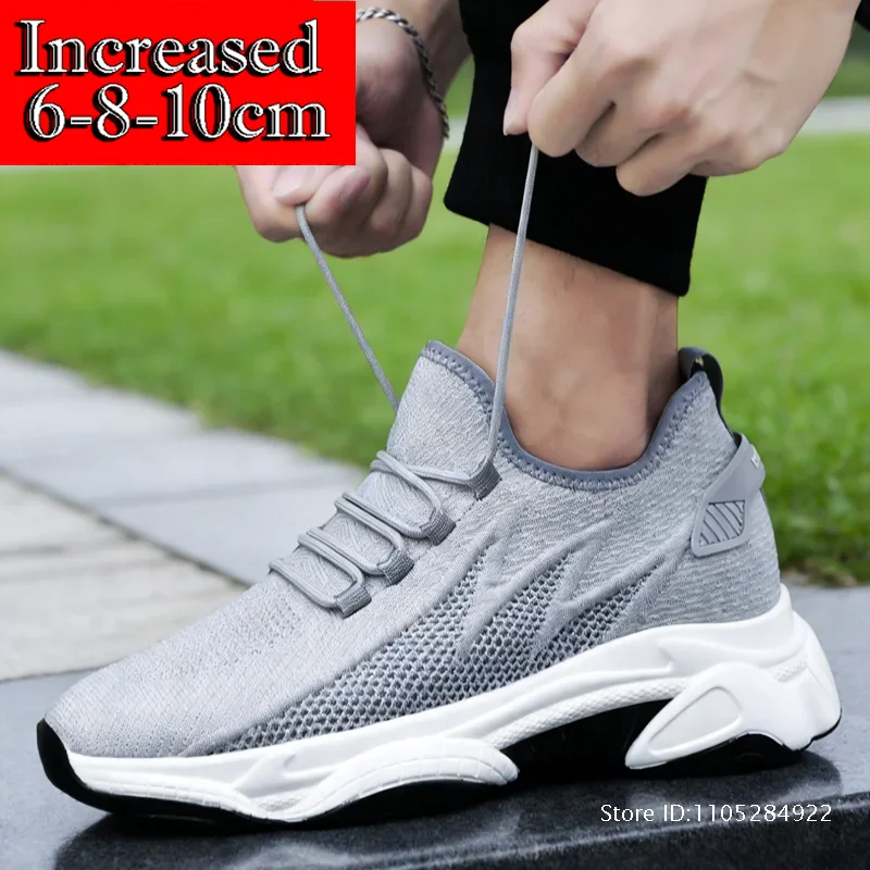 Men's Shoes 10cm Height Increase Sneakers Outdoor Breathable Casual Shoes Lace-up Men Running Shoe Mesh Soft Sole Elevator Shoes