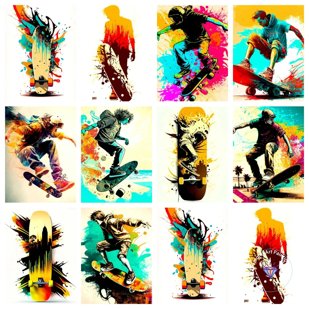

Colorful Skateboarding Enthusiast AB Diamond Painting Kit Square Round Diamond 5D DIY Mosaic Handmade Art Adult Gift Home Decor