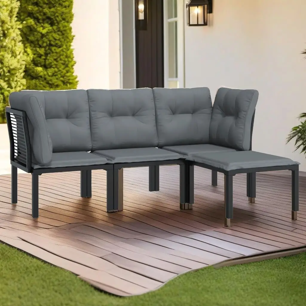 4-Piece Black & Gray Poly Rattan Patio Lounge Set for Outdoor Relaxation