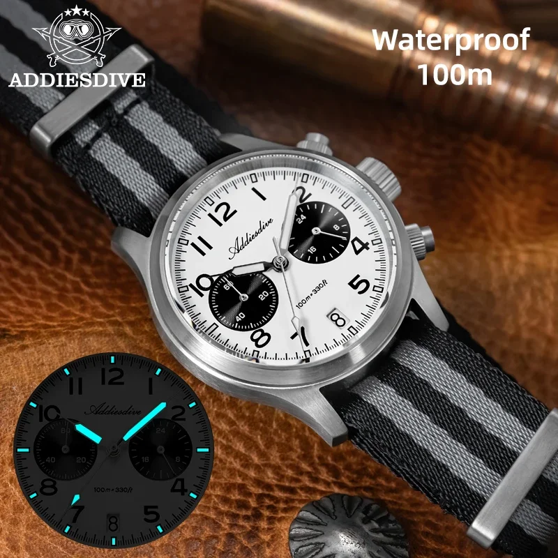

ADDIESDIVE Men Watch 2025 New Japan VK64 Chronograph Luxury Sapphire Glass BGW9 Luminous 100m Waterproof 38mm Quartz Wristwatch