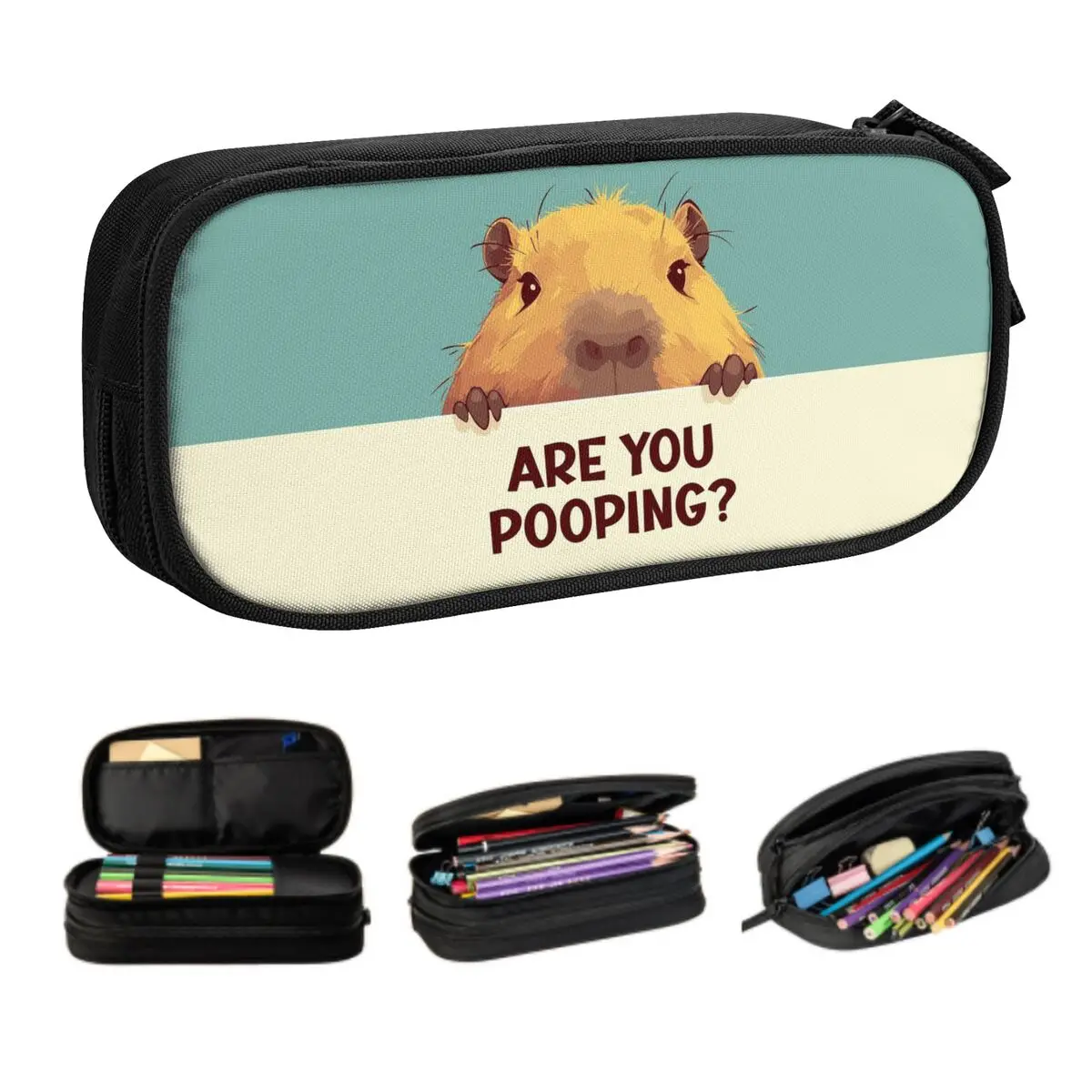 Custom Kawaii Capybara Are You Pooping Pencil Cases for Boy Girl Large Storage Pencil Box Stationery