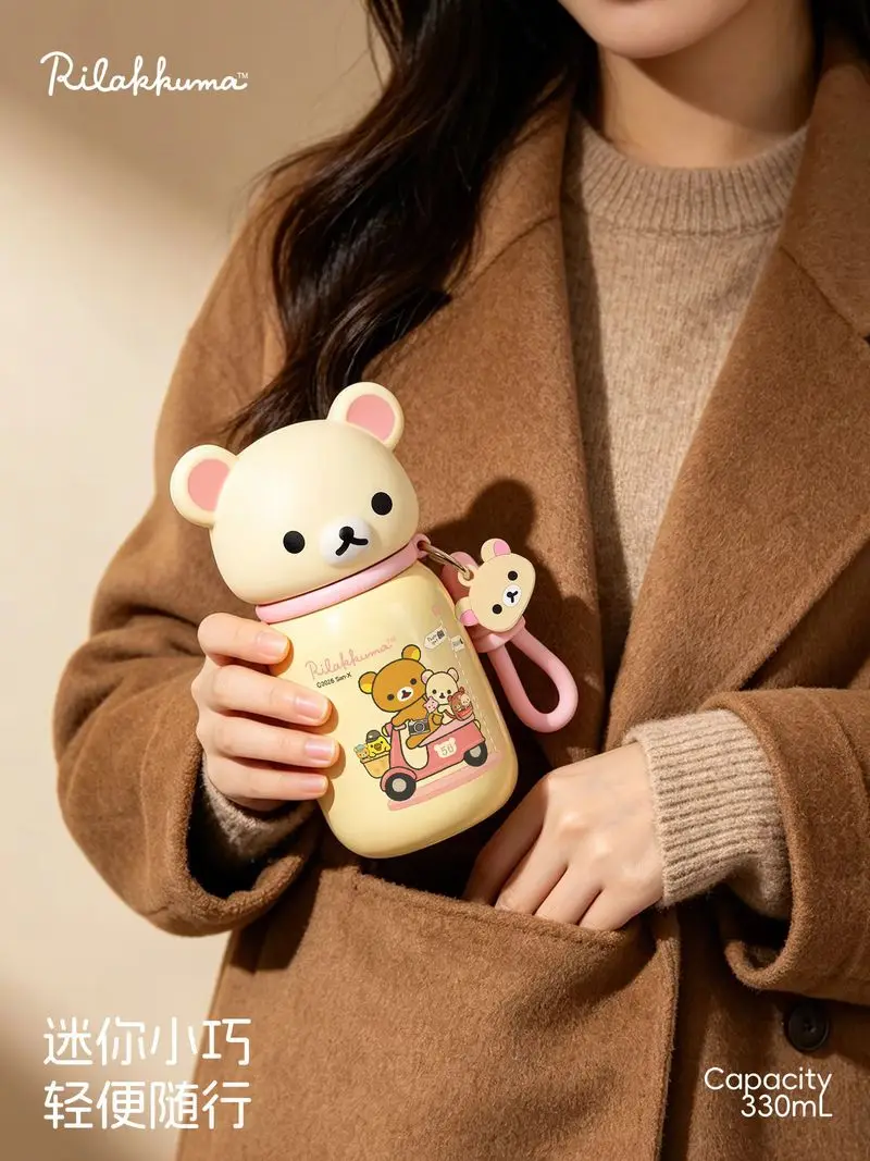 Kawaii Rilakkuma Cartoon Stainless Steel Vacuum Insulated Water Bottle 330 Ml Leakproof Thermal Mug For Indoor Outdoor Daily Use view 3