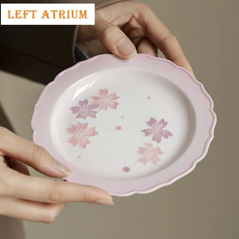 

Hand-painted Flower Petals Arita Porcelain Pot Bearing Holder Teacup Tray Dry Soaking Table Tea Tray Coasters Chinese Tea Set