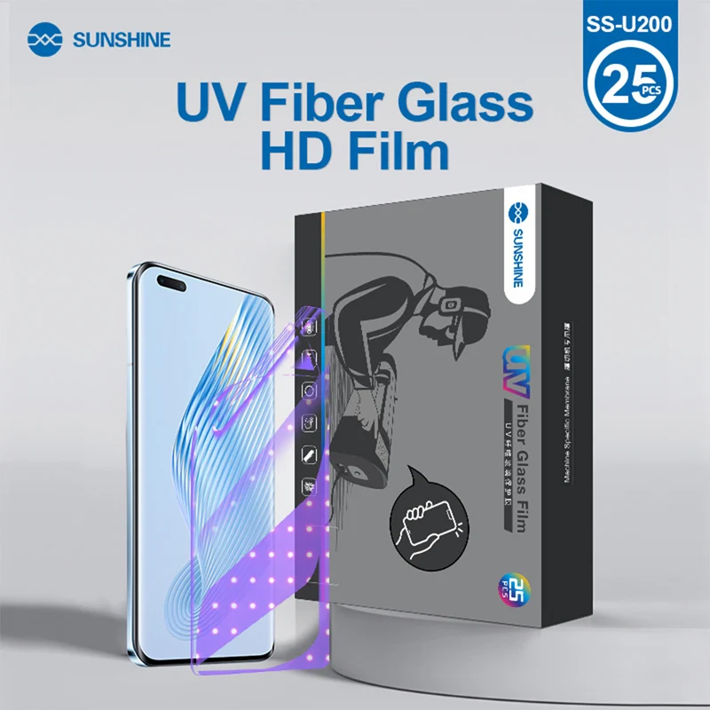 

SUNSHINE SS-U200 25Pcs UV HD Fiber Glass Protective Film for Mobile Phone Front Screen Glass Protective Anti-Fingerprint Film