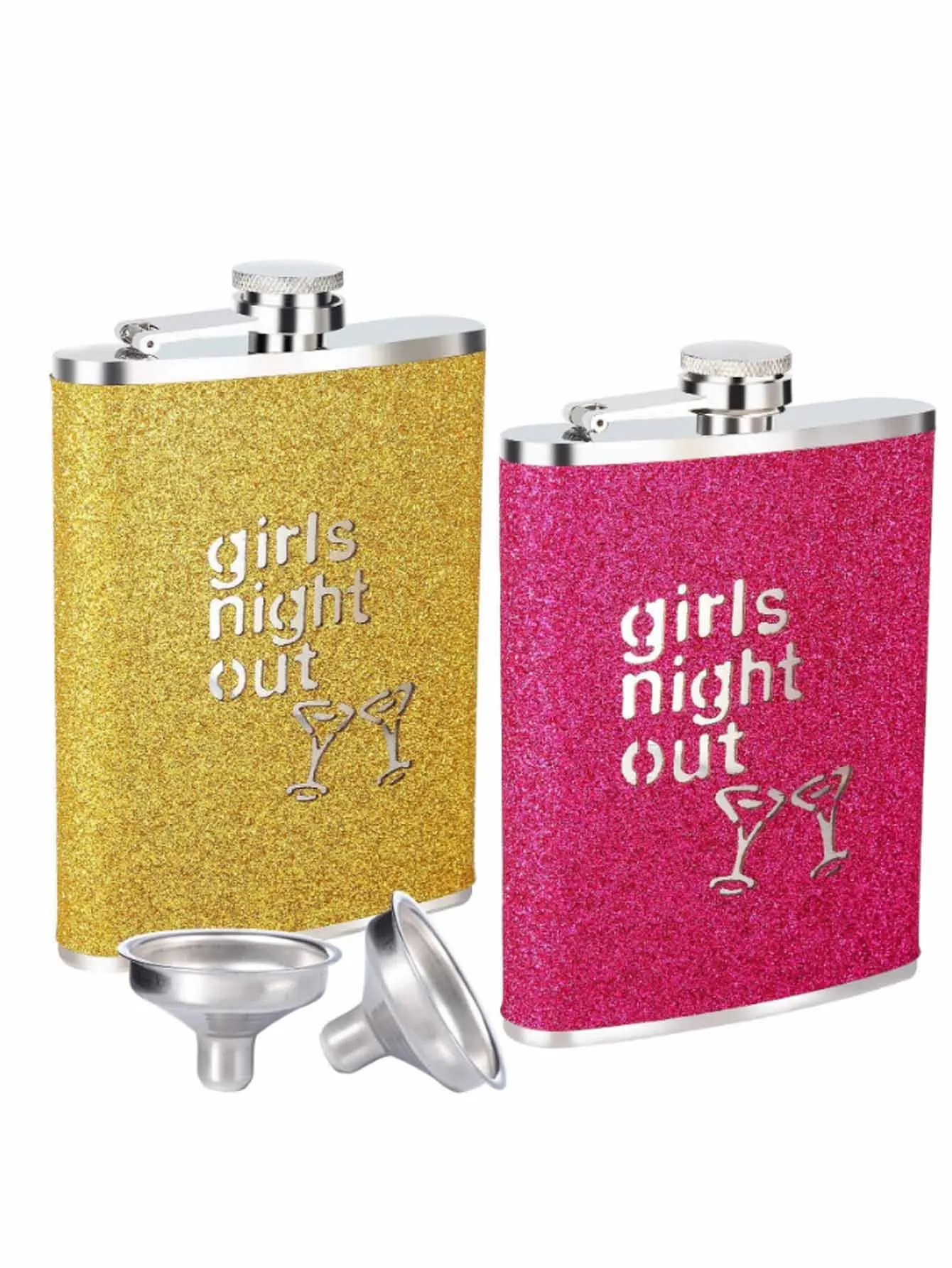 1 portable stainless steel glitter coated hip flask