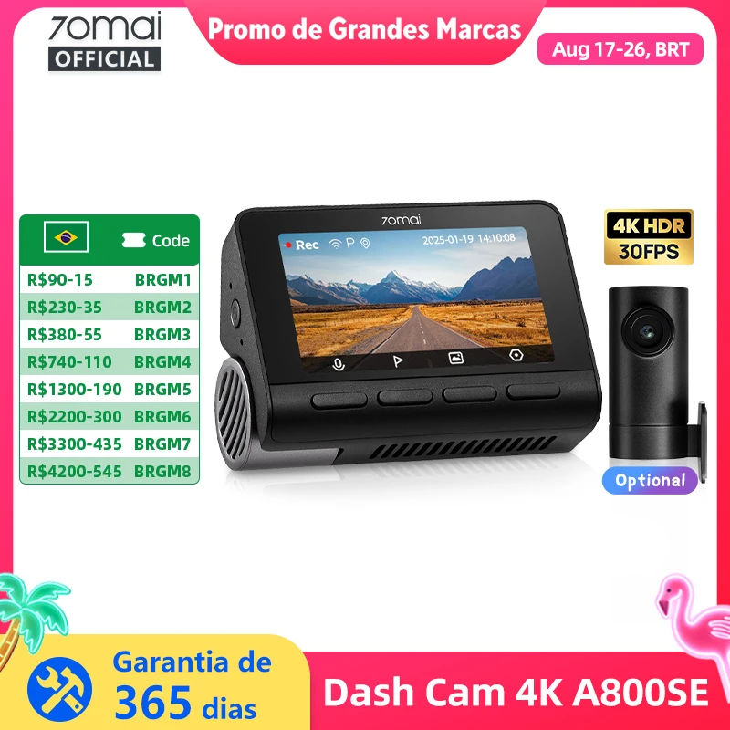 70mai Dash Cam 4K A800SE UHD Suporte Dual-Channel 24H Estacionamento HDR Supercapacitor Wifi 6 Controle de Voz Atualizado de 70mai A800S