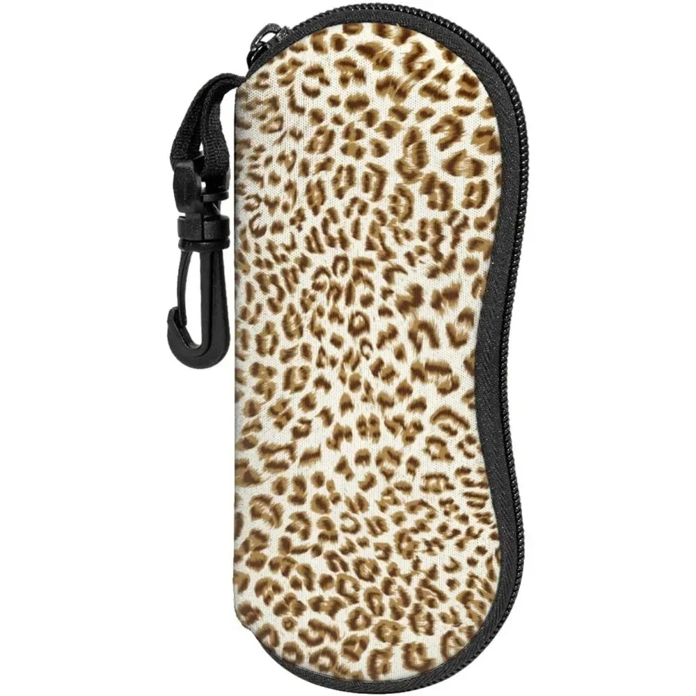 

Brown Leopard Glasses Case Pouch Prints Zipper Soft Eyewear Storage Box Outdoor Travel Portable Anti-Pressure Sunglasses Bag