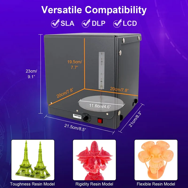 Scatola luminosa polimerizzante in resina UV per modello stampante 3D LCD SLA DLP con elettrico 360 ° Giradischi, timer regolabile, protezione