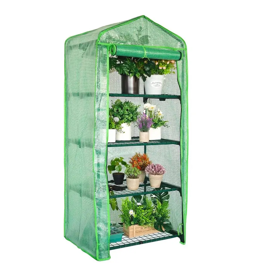 

Теплица для использования в помещении и на открытом воздухе, зеленый дом для небольших растений с 4-х ярусными полками, портативные пластиковые теплицы с прочной полиэтиленовой крышкой