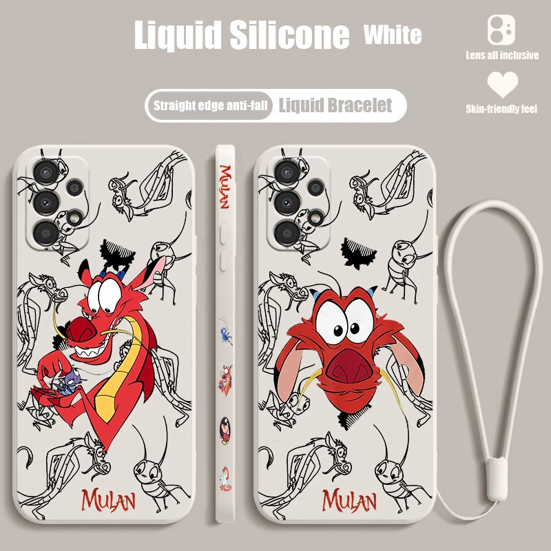 Disney Mulan Dragon Anime per Samsung A91 A81 A71 A51 A41 A31 A21S A11 A05 A04 A03S A02S A55 A35 custodia per telefono con corda sinistra liquida