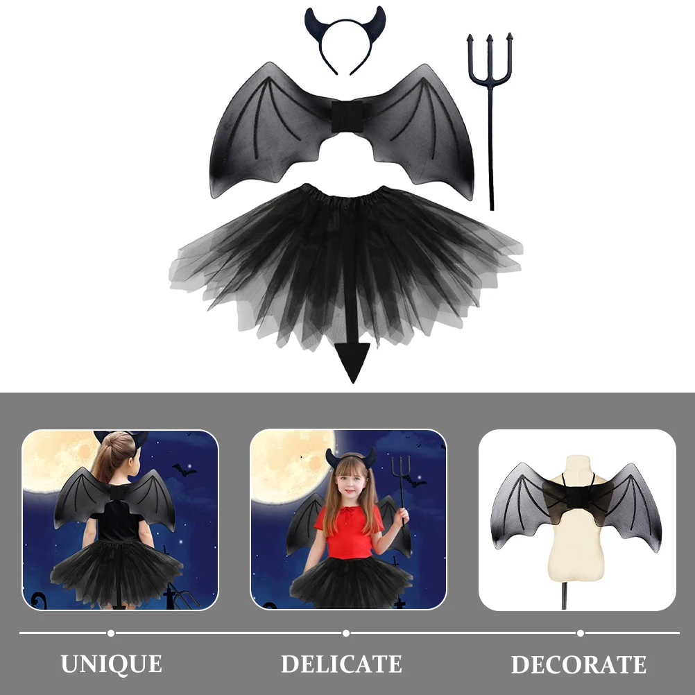 1 ensemble d'ailes de démon, accessoires de Costume d'halloween, coiffure de fête, jupe Cosplay, bandeau pour enfants et femmes, Halloween