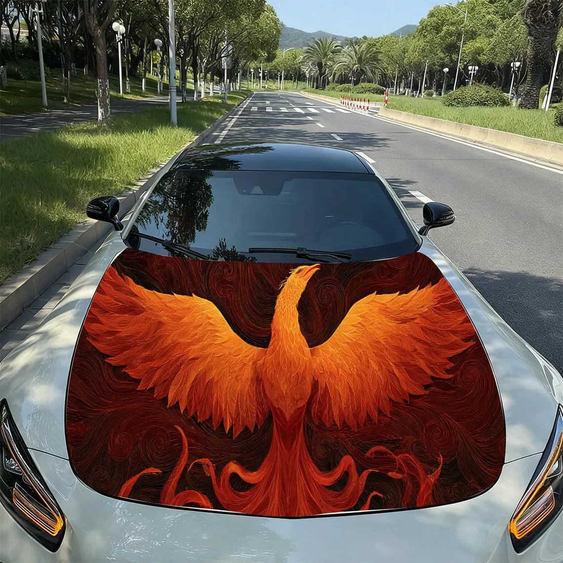 

Fire Phoenix Dominant Myth PVC Car Hood Wraps, Self-Adhesive Waterproof Car Bonnet Decal Sticker, Car Decoration Protection Stic