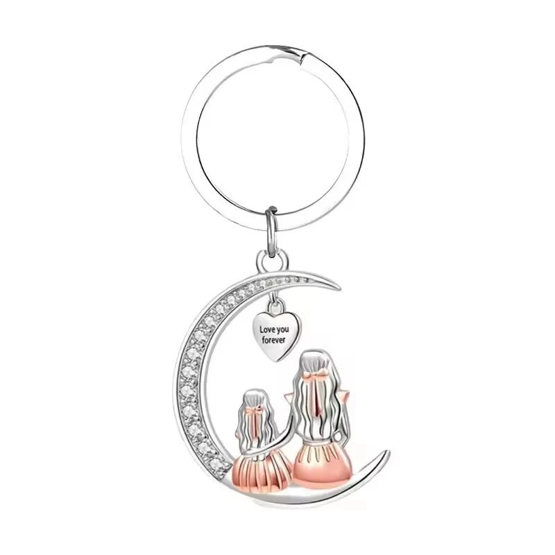 Fashion Mom Daughter Moon Pendant Keychain Love You Forever Heart Necklace Mothers Day Jewelry Gifts