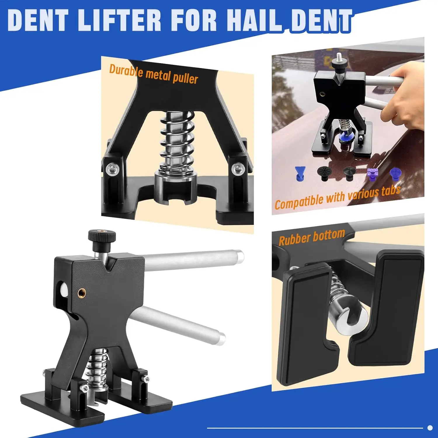 スーパーPDR車体凹み修理キット、塗装不要の凹み除去ツール、スライドハンマー、デントリフター、ブリッジプラー付き、雹による損傷、ドアのへこみ用