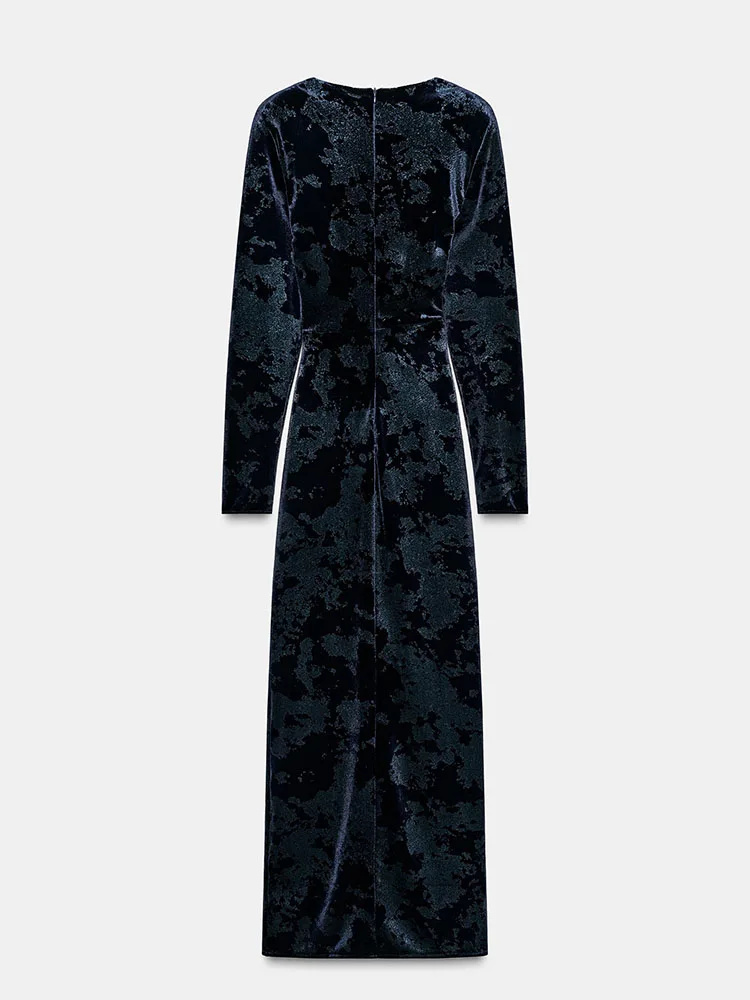 Ele Sweet Faionable V-ne Midi Dr New Arrival Winter 2025 Long Sve Midi Gown Performance Pure Color Other Material