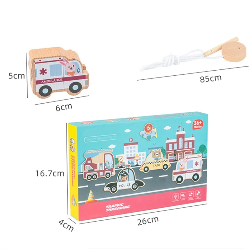 Giocattoli educativi in legno per bambini modellano lo smistamento dei colori blocchi impilabili puzzle giocattoli in corda per l'usura del traffico per abilità motorie fini