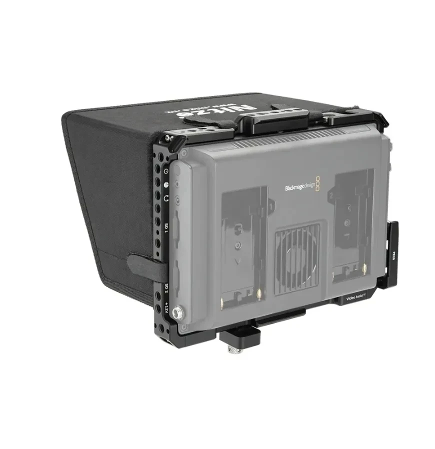 Jaula de monitor Nitze para Blackmagic Video Assist 7” 12G HDR con parasol, abrazaderas de cable compatibles con HDMI y USB-C - JT-B02B