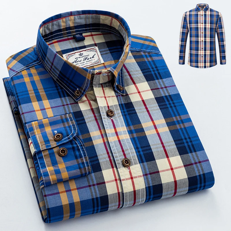 

Классические клетчатые рубашки для мужчин, весна-осень, высокое качество, свободная тонкая рубашка, мужские корейские винтажные мужские рубашки контрастного цвета