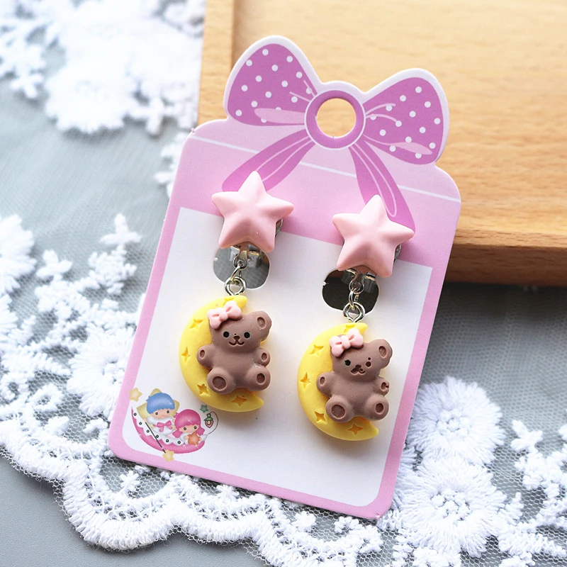 24 Style Rainbow Colorful Cute Rabbit Ice Cream Clip on Earrings for Children Girls No Pierced Earring Jewelry Fashion Accessory