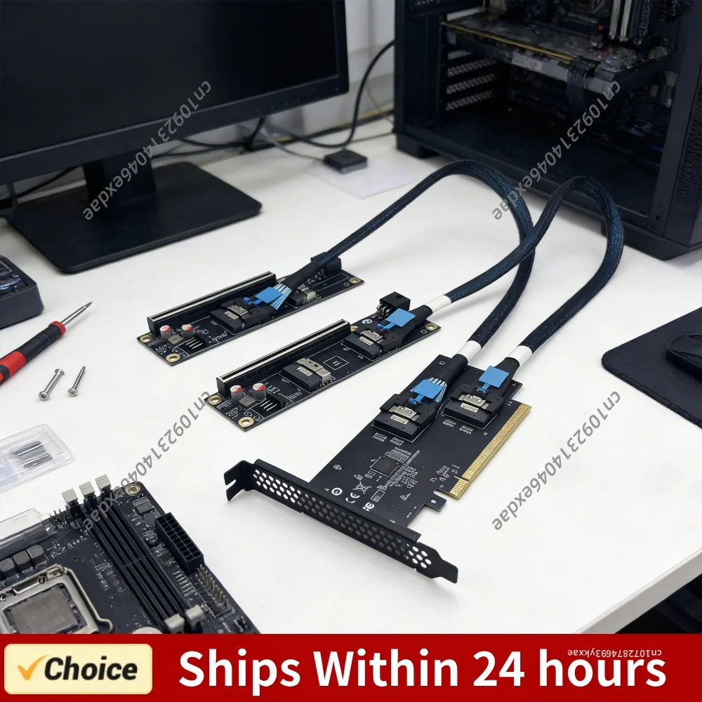 SlimSAS 4.0 To PCIe Expansion Card Heat Dissipation Design External Graphics Card Adapter Dual Power (PCIe + 6PIN DC) SAS Cables