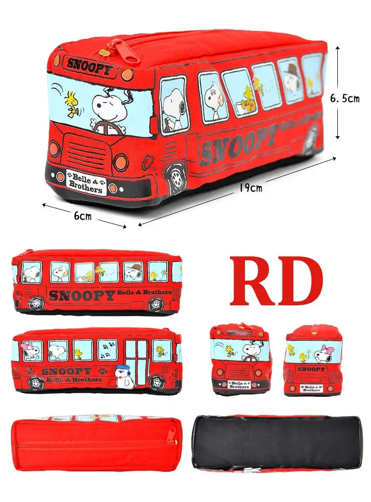 Snoopy Pencil Bag Stationery Box Cosmetic Bag Cartoon Bus Large Capacity Students Zipper Bag Storage Bag School Supplies Gift