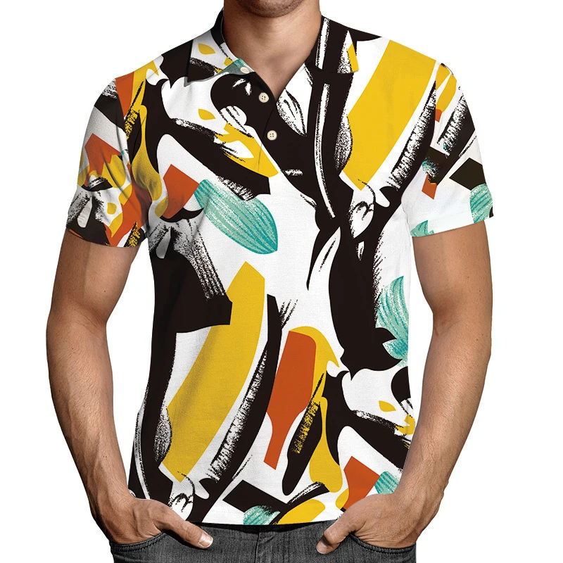 New Men\'s Polo Shirt Personality Graphic Print Men Clothing Casual Short Sleeved Loose Oversized Shirt Street Fashion Tops Tees