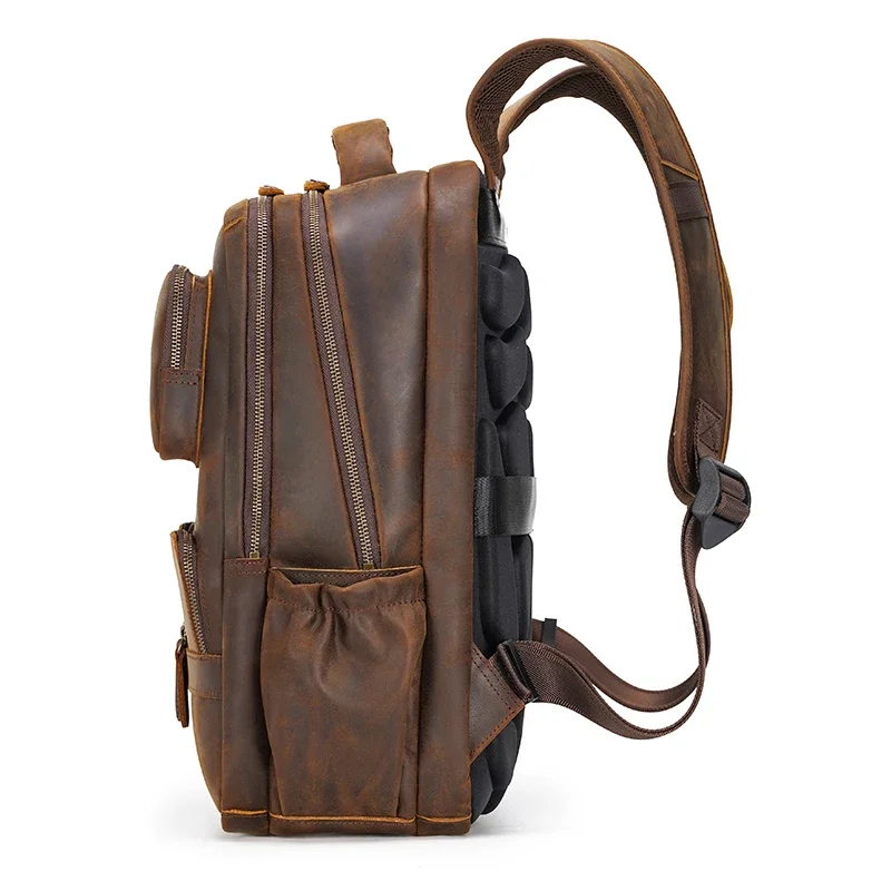 Tiding Hot Vintage 100% Pure Cowhide Laptop Bag With USB Charging Port Men 16.5 inches Full Grain Genuine Cow Leather Backpack