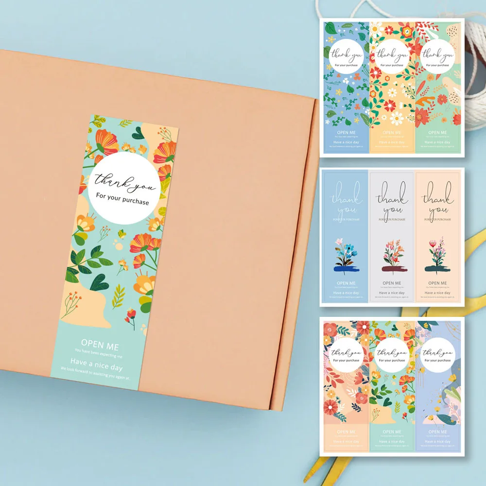 30〜60個の花,ありがとうございます,購入した長方形のシーリングラベル,小さなビジネスギフトの装飾ステッカー