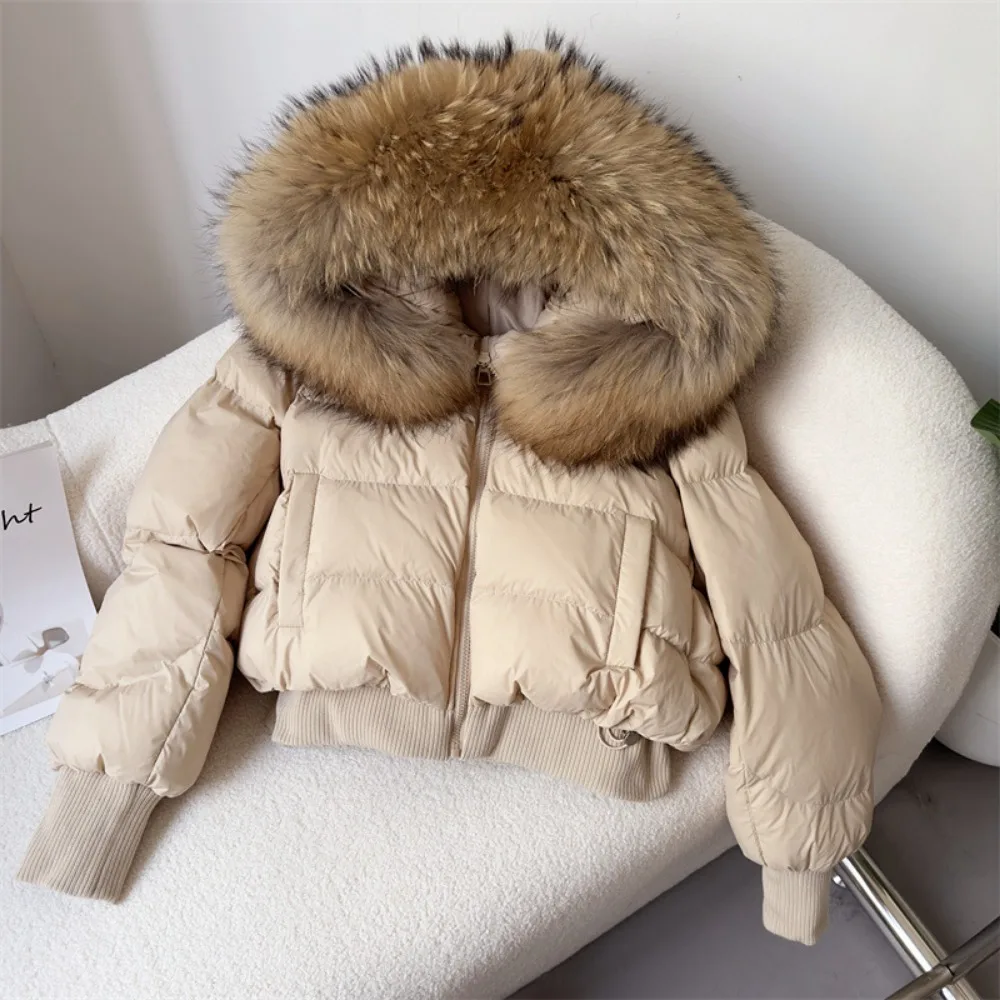 OFTBUY Real Raccoon Fox Fur Coat Down Jacket Women New Duck Down Outerwear fur Collar Winter Jacket Natural Loose Streetwear