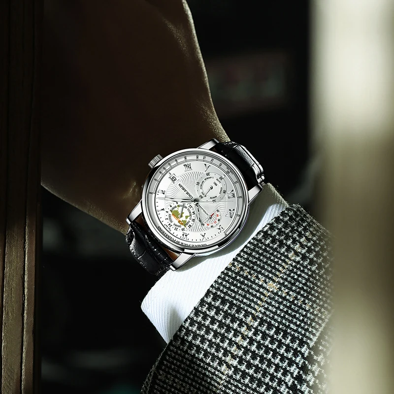 Belushi Jam Tangan Sport หนังสำหรับกันน้ำผู้ชายนาฬิกาข้อมือธุรกิจมัลติฟังก์ชั่น, นาฬิกาข้อมือบุรุษปฏิทินเรืองแสง