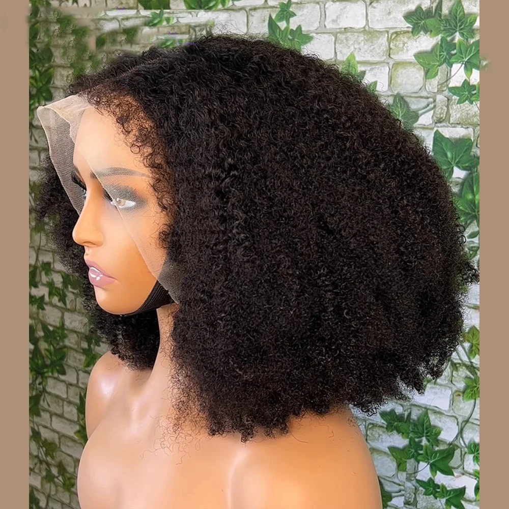 Short Bob Soft Black PrePlucked 16 inch 180 Density Kinky Curly Lace Front Wigs For African Women Babyhair Deep Glueless Daily