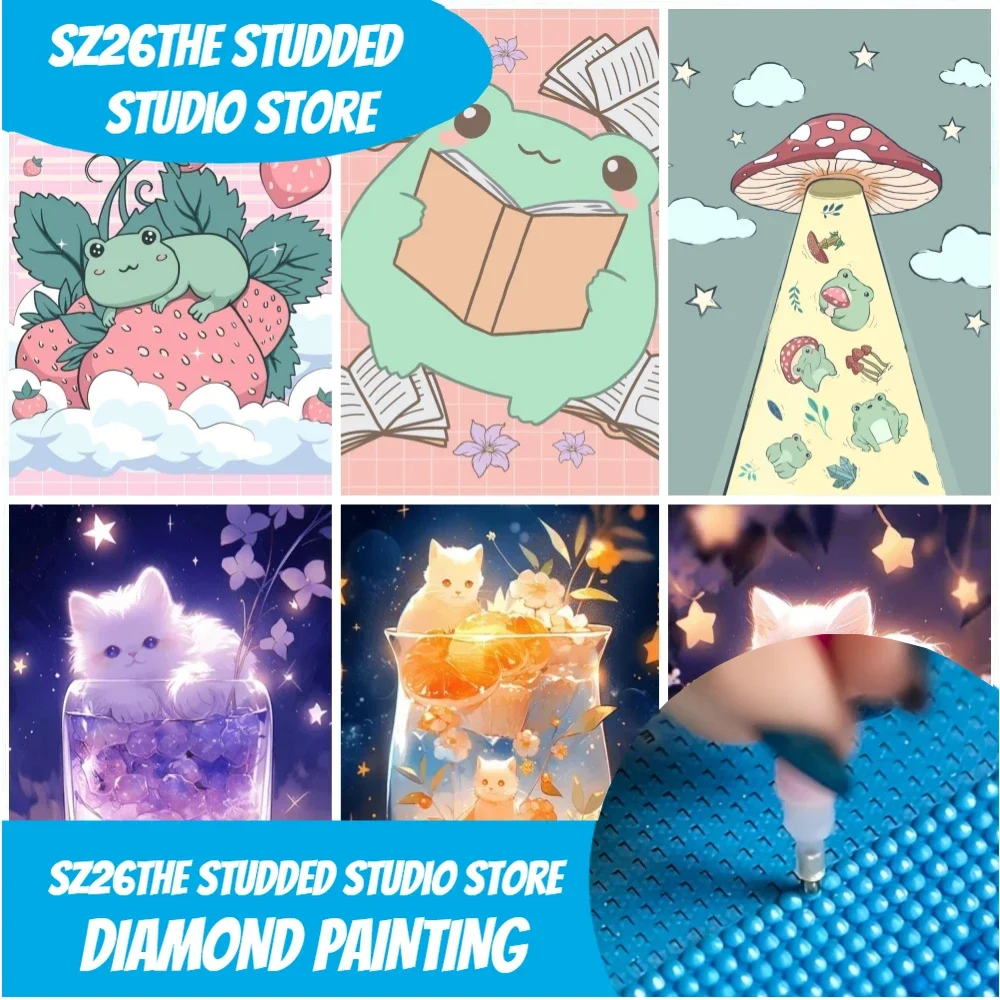 

Sz26The StuddedCartoon Diamond Painting Cute Kawaii Frog Cross Stitch Kits Full Diamond Embroidery Mosaic Home Decor Children's