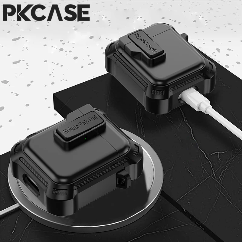 

PKCASE Elasticity Switch Locks Shockproof Headphone Case For Airpods 1 2 3 Hook Keychain Earphone Cover For Airpods Pro 2