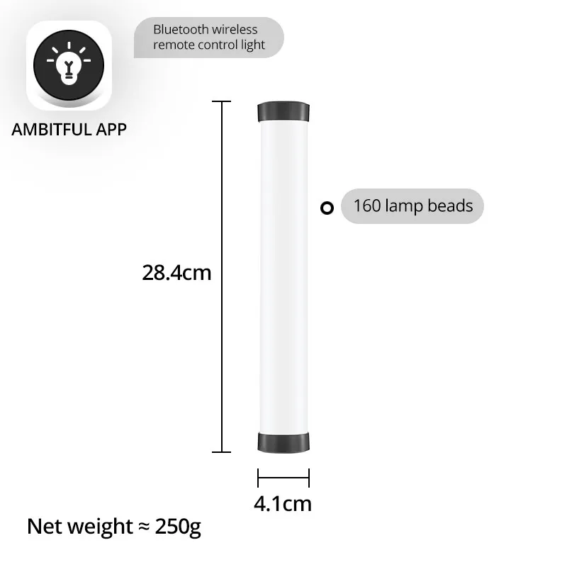 AMBITFUL A2 RGB 2500-8500K RGB LED Video Stick Tube Light, CRI 95+ TLCI 97 +,Built-in APP Lithium Battery Magnetic Function