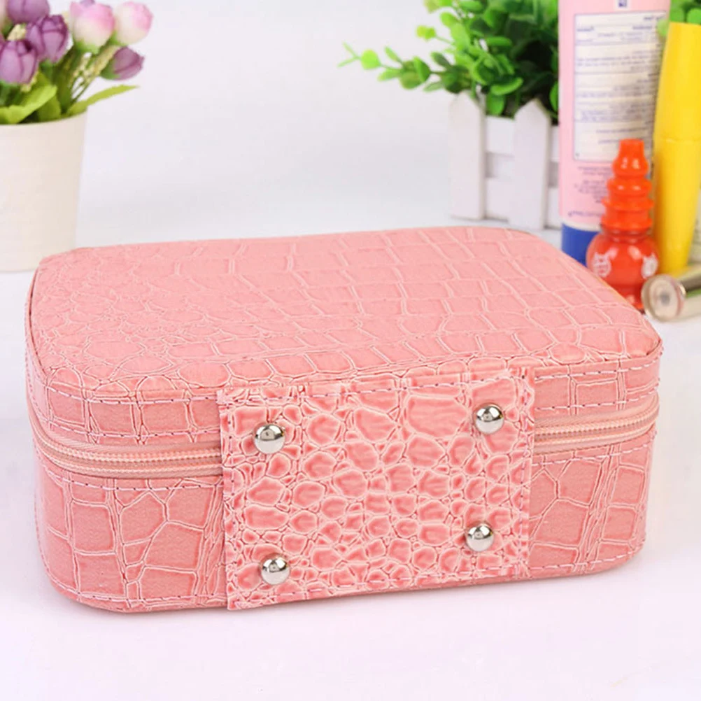 

Stone Pattern Makeup Case Large Capacity Bag For Women Travel Portable Toiletry Organizer Synthetic Handheld