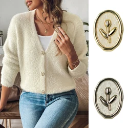 10 Pieces for A Set of Beautiful Vintage Tulip Design Oval Metal Buttons, Sweater Coat Casual Blazer Jacket Decorative Buttons